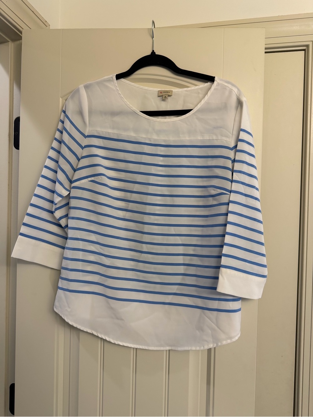 Women’s Blue & White Striped Boatneck Top